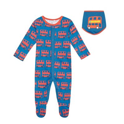 Baby boys' blue bus print sleepsuit